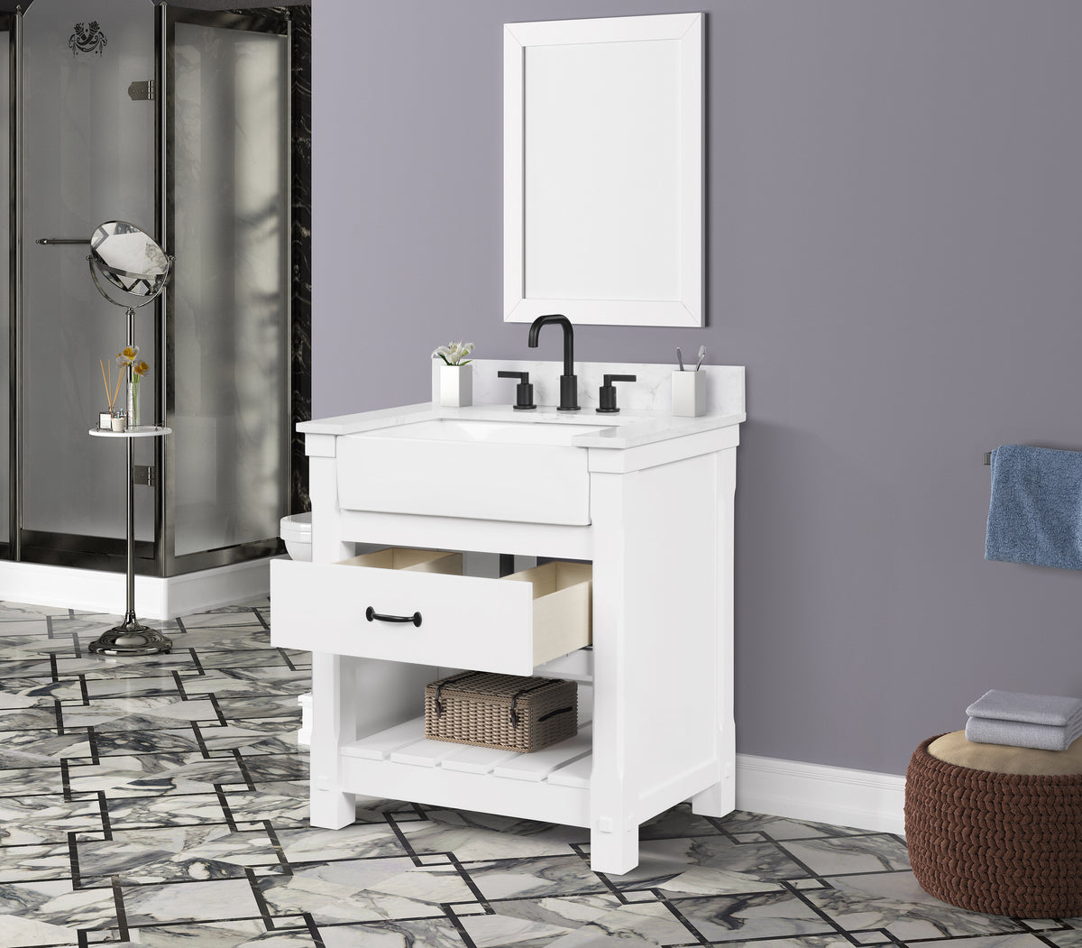 Farmington 30" Vanity Family Set with Carrara Engineered stone top - Dove White