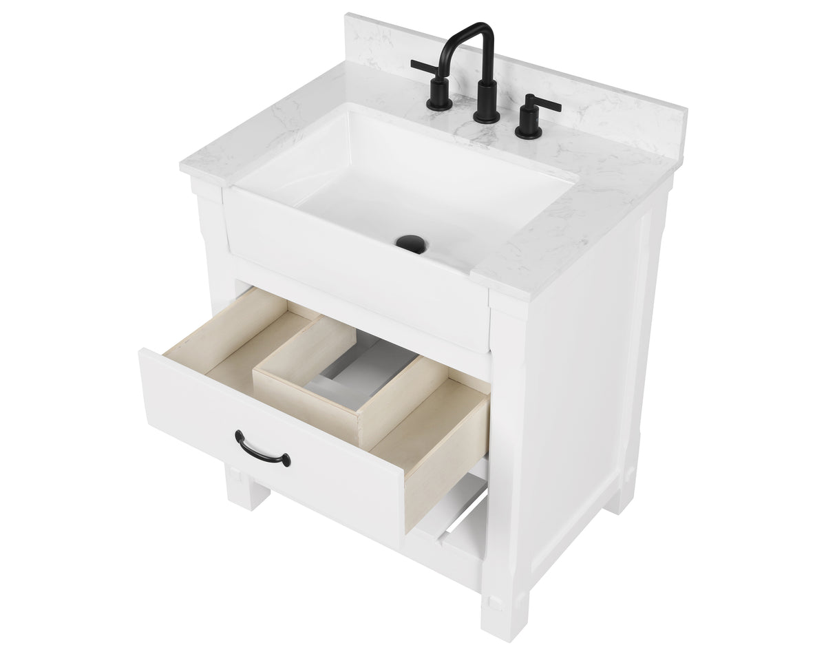 Farmington 30" Vanity Family Set with Carrara Engineered stone top - Dove White