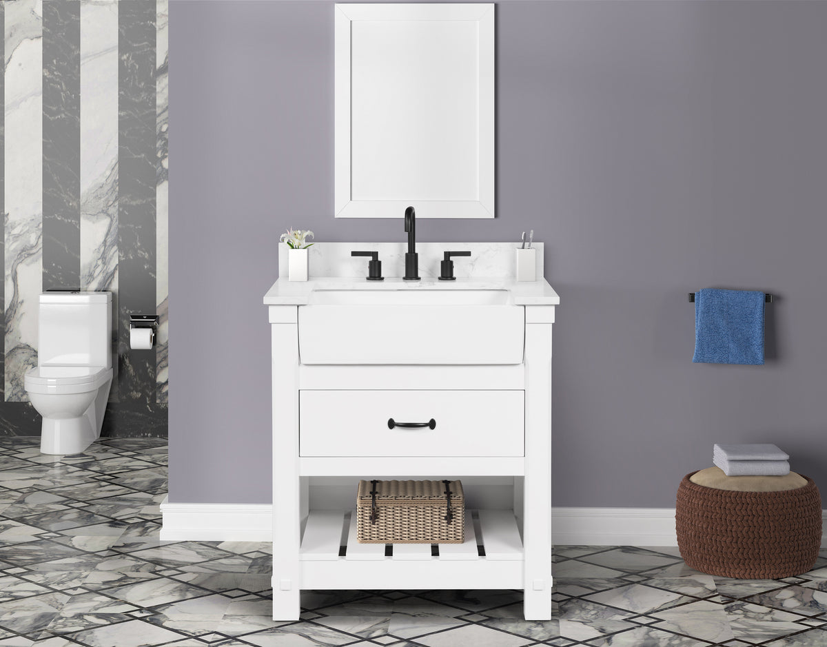 Farmington 30" Vanity Family Set with Carrara Engineered stone top - Dove White