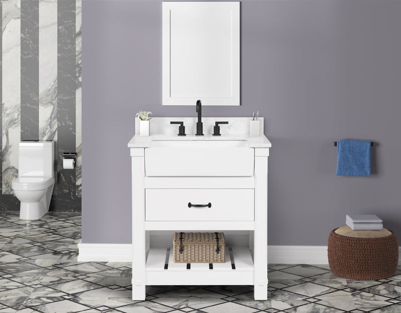 Farmington 30” Vanity Family Set with Carrara Engineered stone top - Dove White