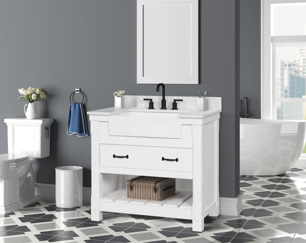 Joanna 36" Vanity Family Set With Engineered Quartz Top - Dove White