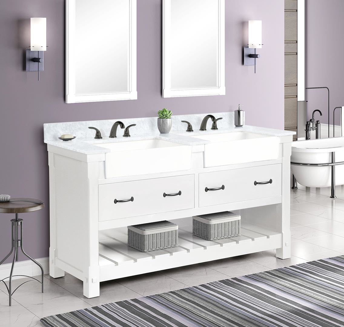 Farmington 60" Vanity Family Set with  Carrara Engineered stone top - Dove White