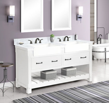 Farmington 60" Vanity Family Set with  Carrara Engineered stone top - Dove White
