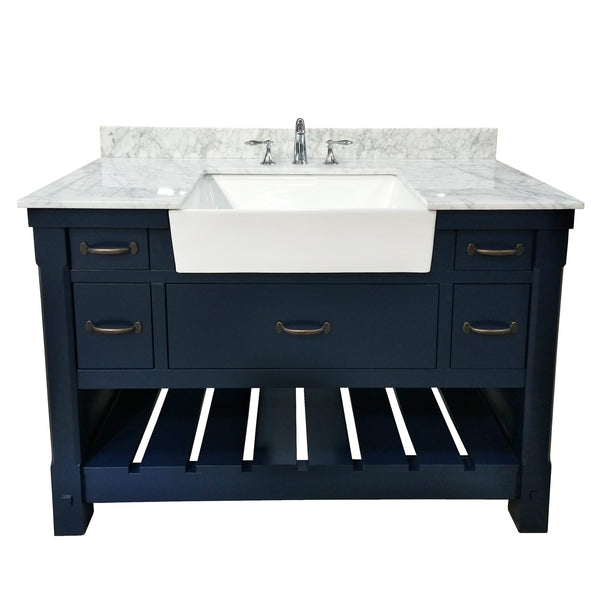 Farmington 48" Open Shelf Vanity Set with Carrara Marble Top