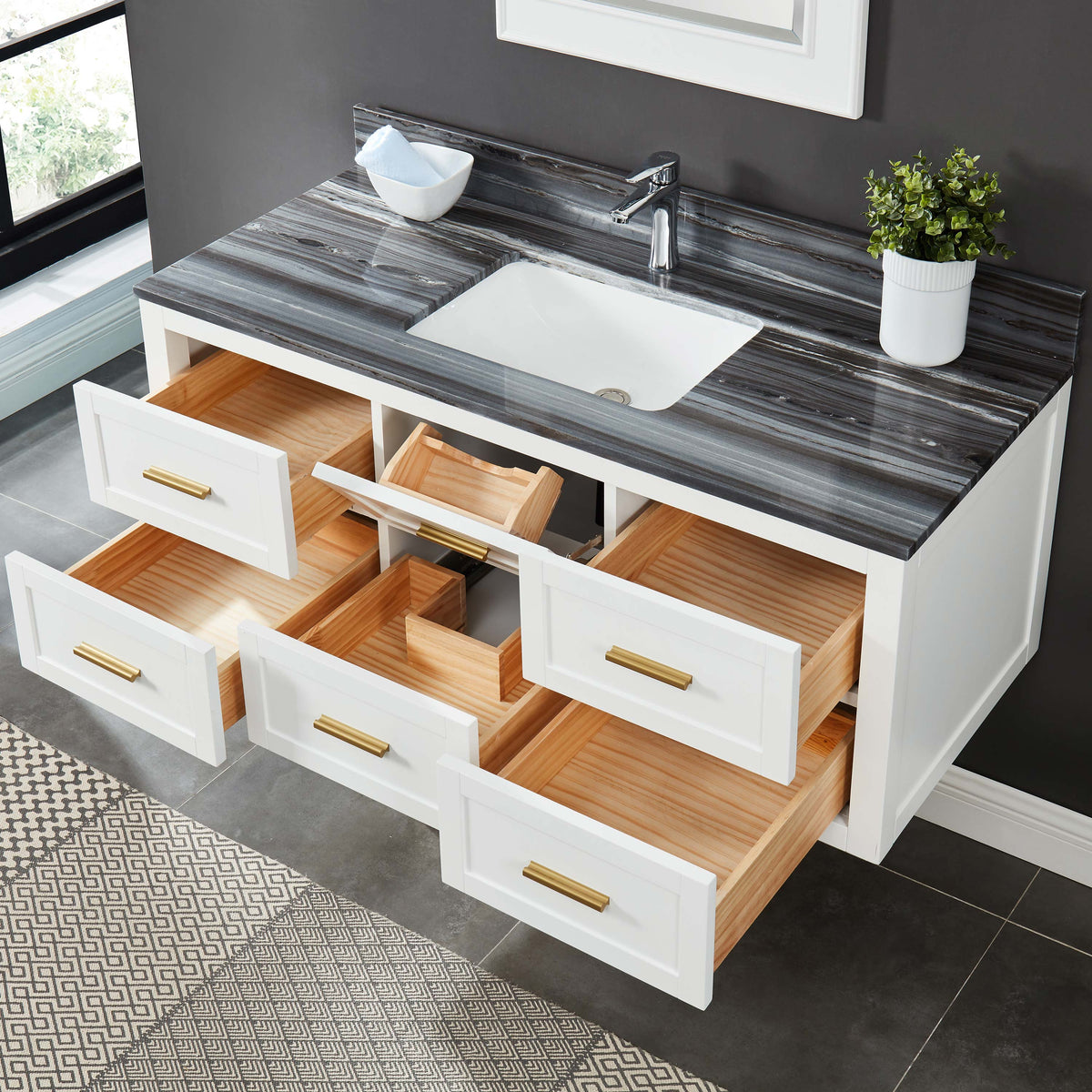 Ralph 48" Wall Mounted Vanity with Palissandro Blue Marble Top