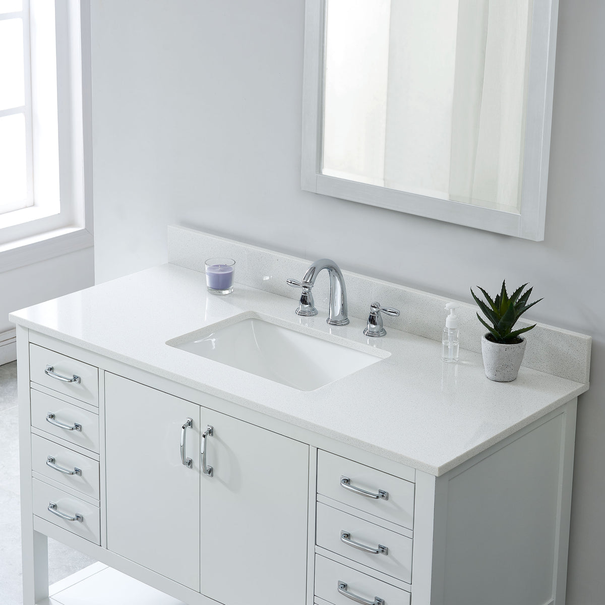 61" Snow White Engineered Marble Vanity Top with Sink