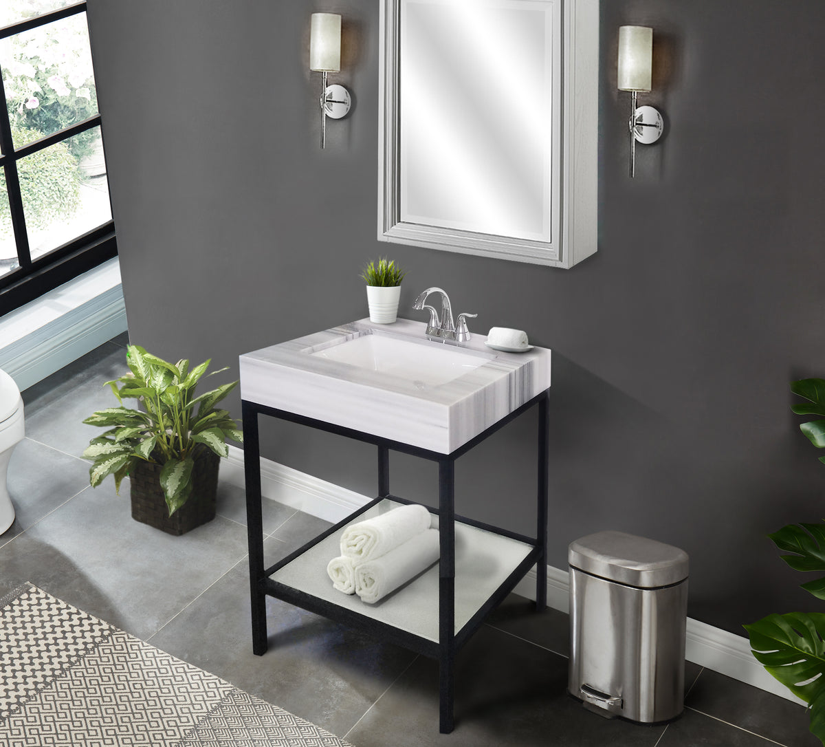 Vaia 24" Bathroom Vanity Set with Natural Marble Top